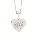 Diamond Heart Disc Pendant In Sterling Silver With 18" Chain