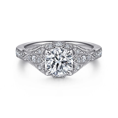 14K White Gold Vintage Round Diamond Semi-Mount Ring .27CTW.