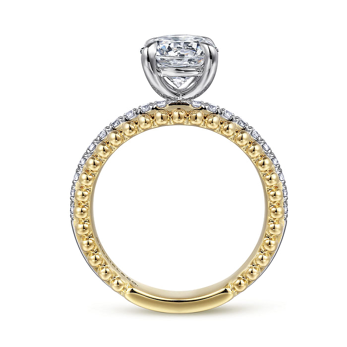 14K Yellow Gold Accented Wide Band Round Diamond Semi-Mount Ring .25CTW.