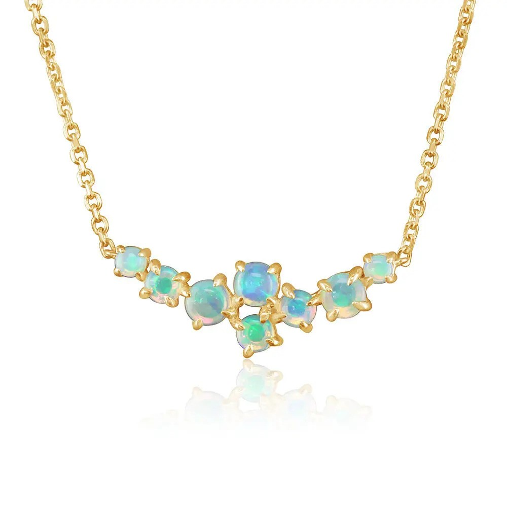 14K Yellow Gold Natural Opal Bar Pendant Necklace