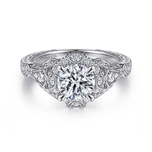 14K White Gold Vintage Accented Round Diamond Semi-Mount Ring .34CTW.