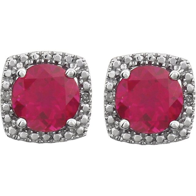 Sterling Silver Ruby Halo Stud Earrings