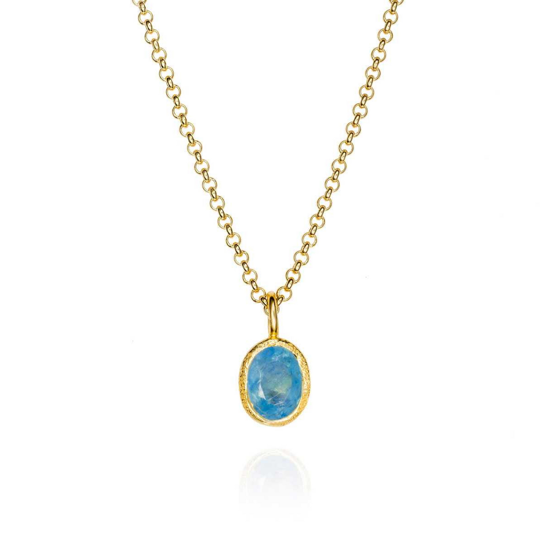 Sterling Silver Natural Aquamarine Pendant in 18k Gold Plating