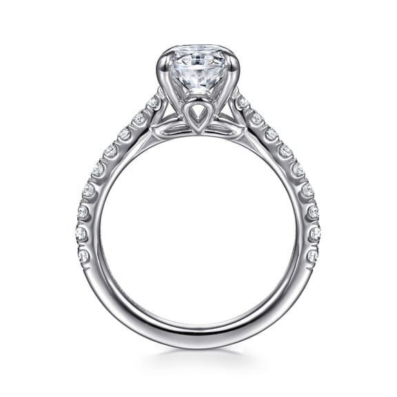 14K White Gold Oval Lotus Diamond Engagement Ring