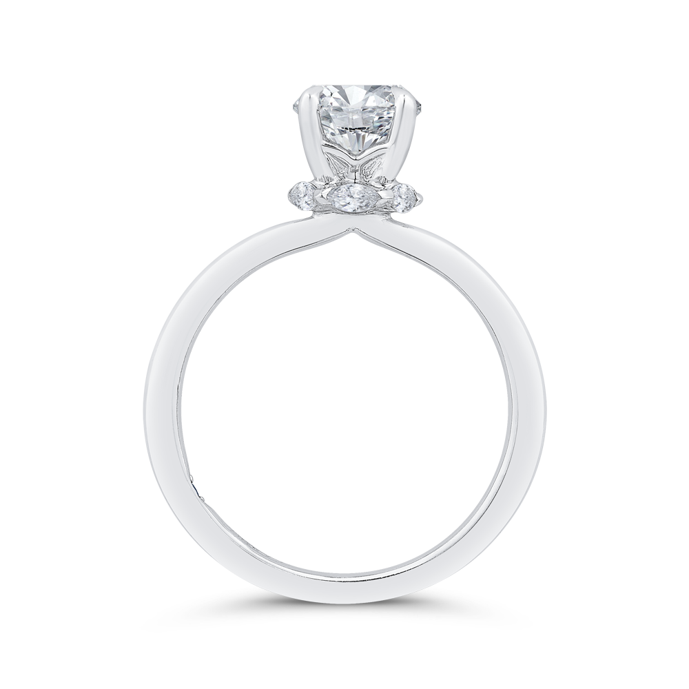 14K White Gold Solitaire Hidden Halo Round Diamond Semi-Mount Ring .17CTW.
