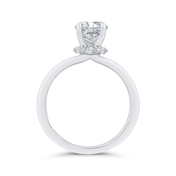14K White Gold Solitaire Hidden Halo Round Diamond Semi-Mount Ring .17CTW.