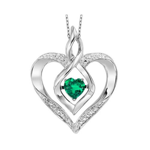 Sterling Silver Rythm of Love .03CTW Natural Diamond and Emerald Necklace
