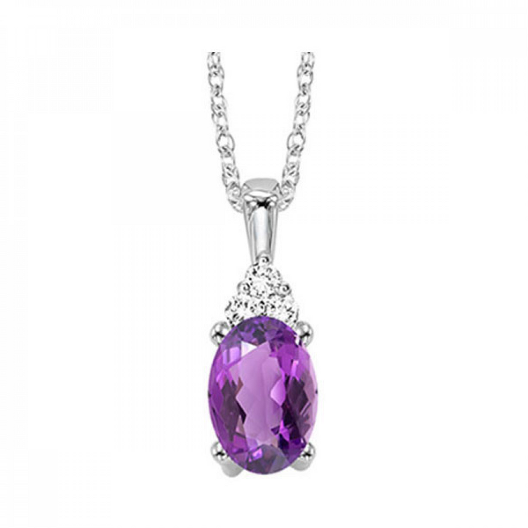 10K White Gold Natural Amethyst Accented Pendant Necklace
