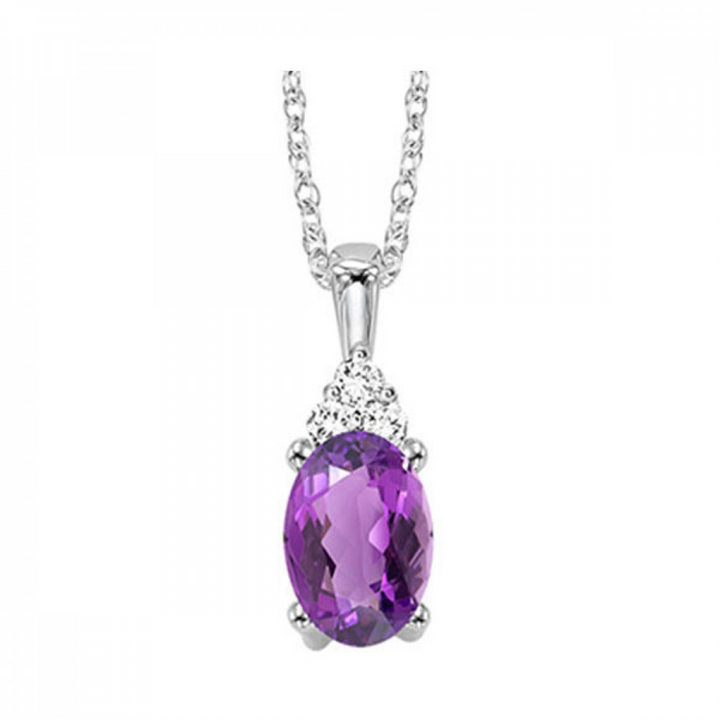 10K White Gold Natural Amethyst Accented Pendant Necklace