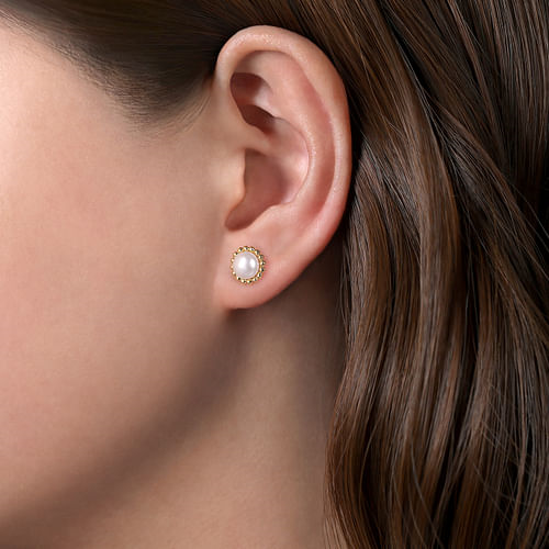 14K Beaded Pearl Stud Earrings