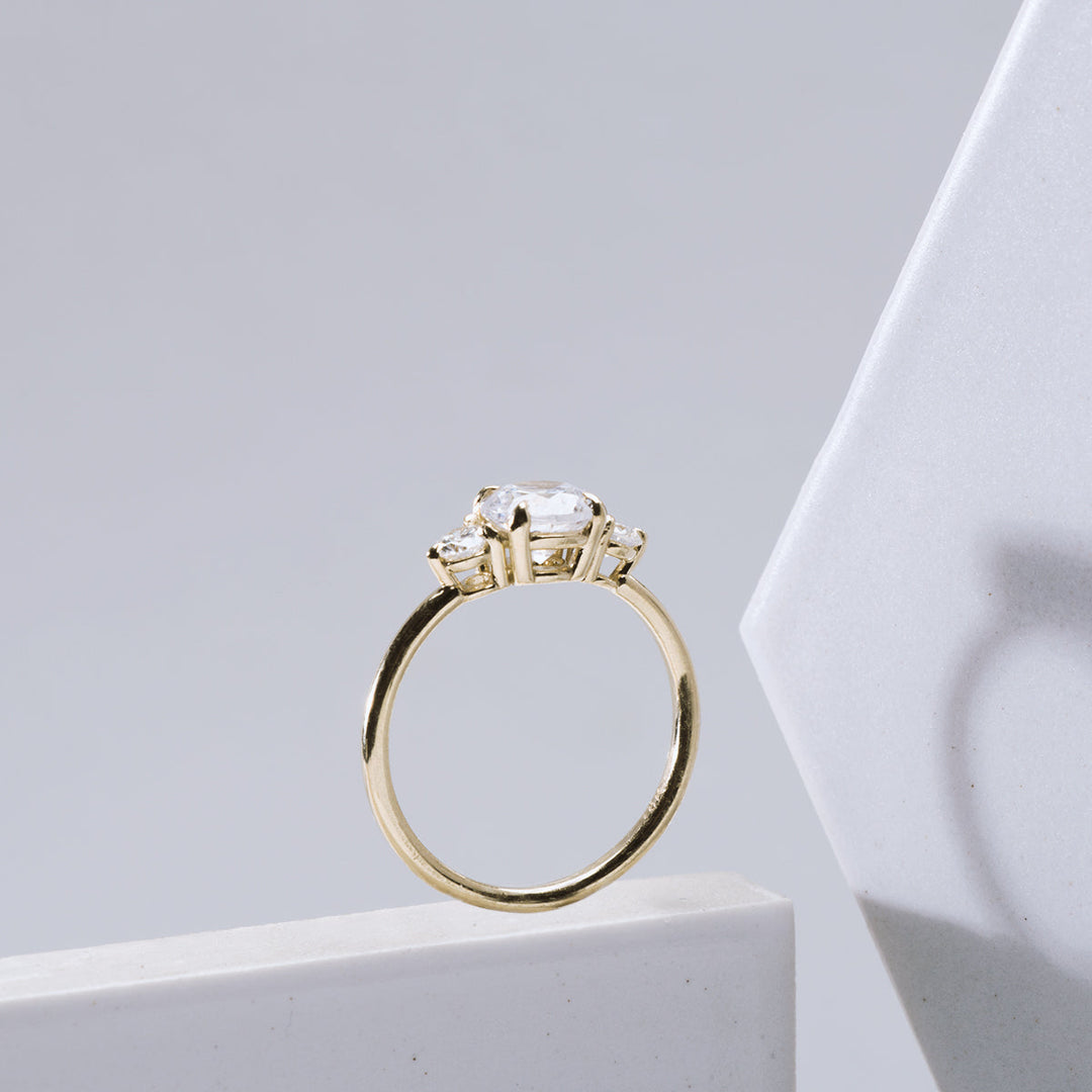 18K Gold Three Stone Engagement Ring 1.6mm