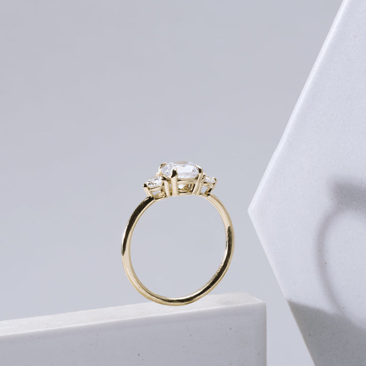 18K Gold Three Stone Diamond Engagement Ring