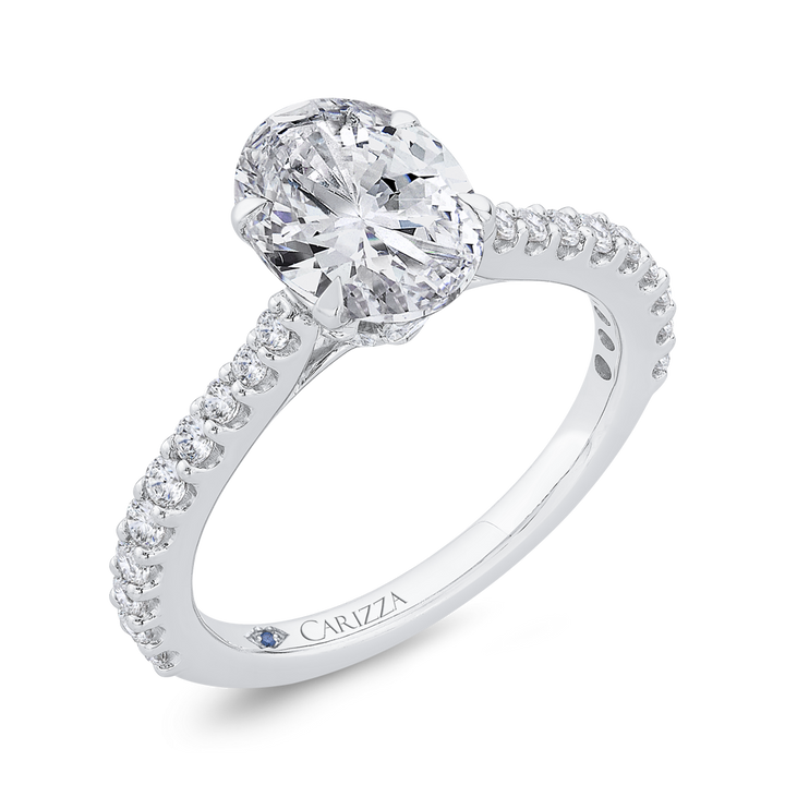 14K White Gold Straight Accented Oval Diamond Semi-Mount Ring .63CTW.