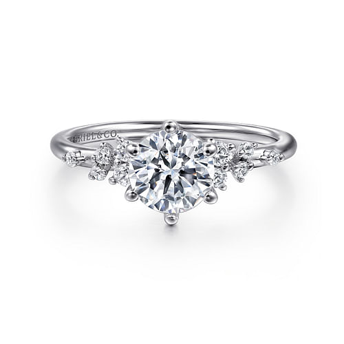 14K White Gold Accented Round Diamond Semi-Mount Ring 0.17CTW.