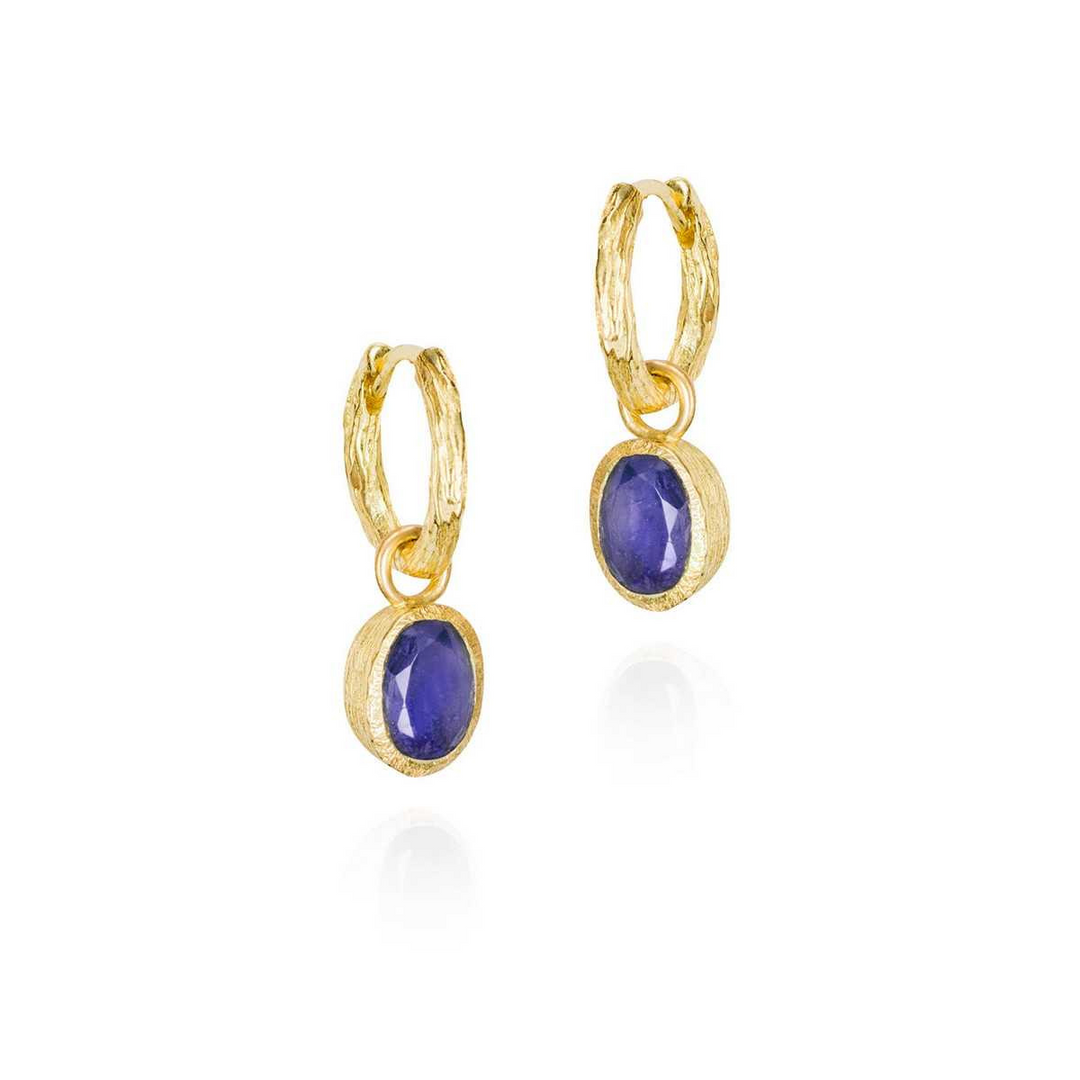 Natural Sapphire Sterling Silver Hoop Earrings with 18K Gold Plating