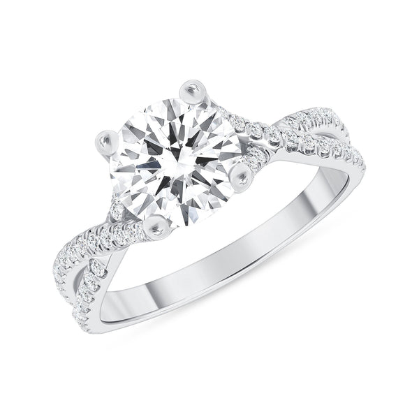 14K White Gold Twist Round Diamond Semi-Mount Ring 0.42CTW.