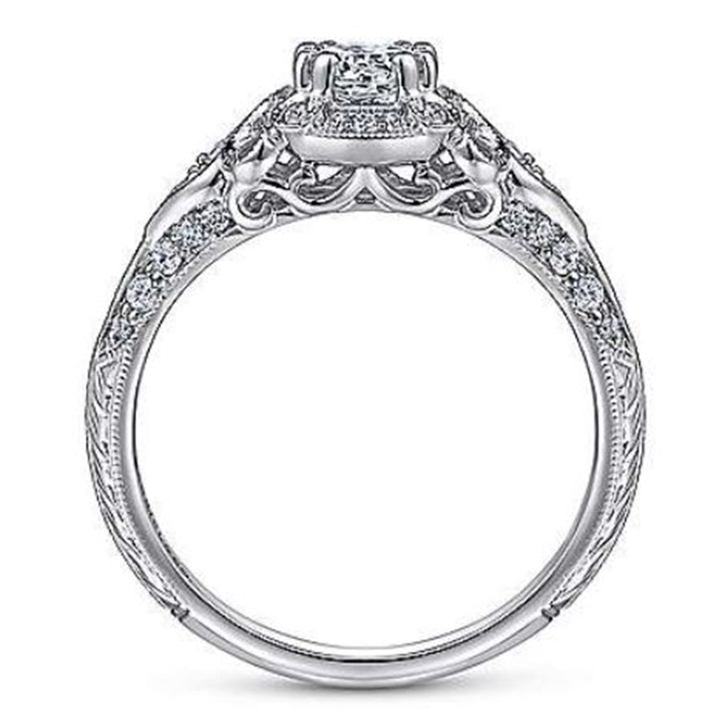 14K White Gold Halo Vintage Round Diamond Semi-Mount Ring 0.30CTW.