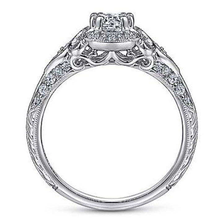 14K White Gold Halo Vintage Round Diamond Semi-Mount Ring 0.30CTW.