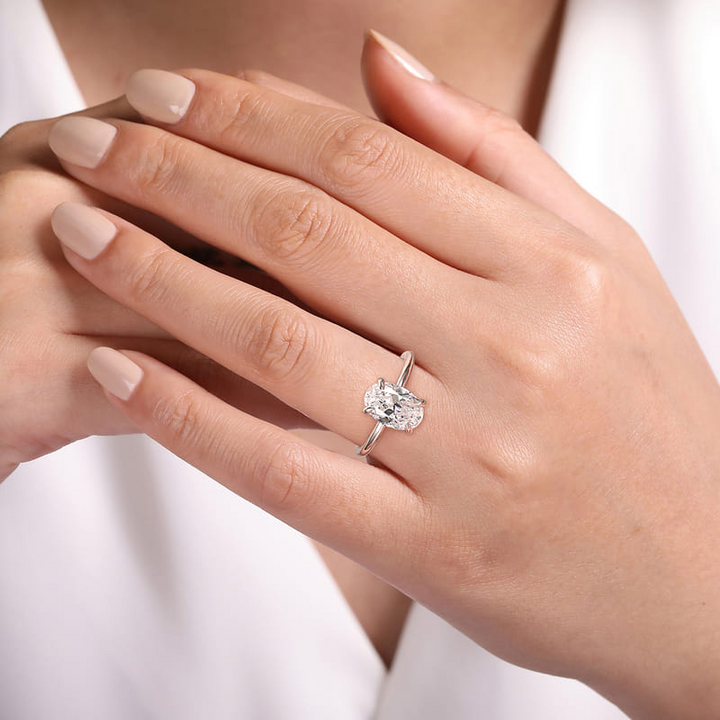 14K White Gold Oval Hidden Halo Solitaire Engagement Ring Setting (2 ct.)