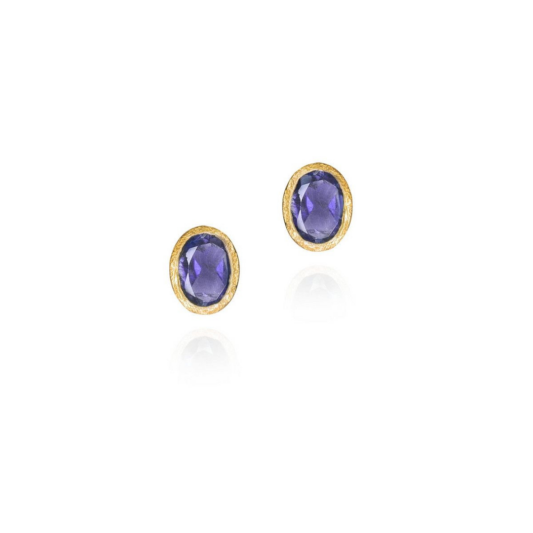 Sterling Silver Sapphire Stud Earrings in 18k Gold Plating