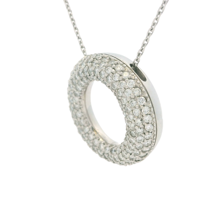 14K White Gold Estimated 2.04 CTW Natural Diamond Circle Pendant Necklace