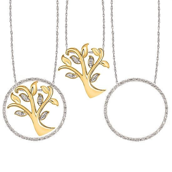 10K Two-Tone 0.16CTW. Natural Diamond Themed Pendant Necklace