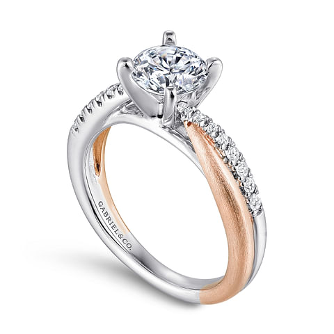 14K Two-Tone Twist Accented Round Diamond Semi-Mount Ring .17CTW.