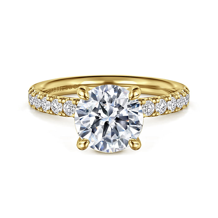14K Yellow Gold Straight Accented Round Diamond Semi-Mount Ring 0.35CTW.