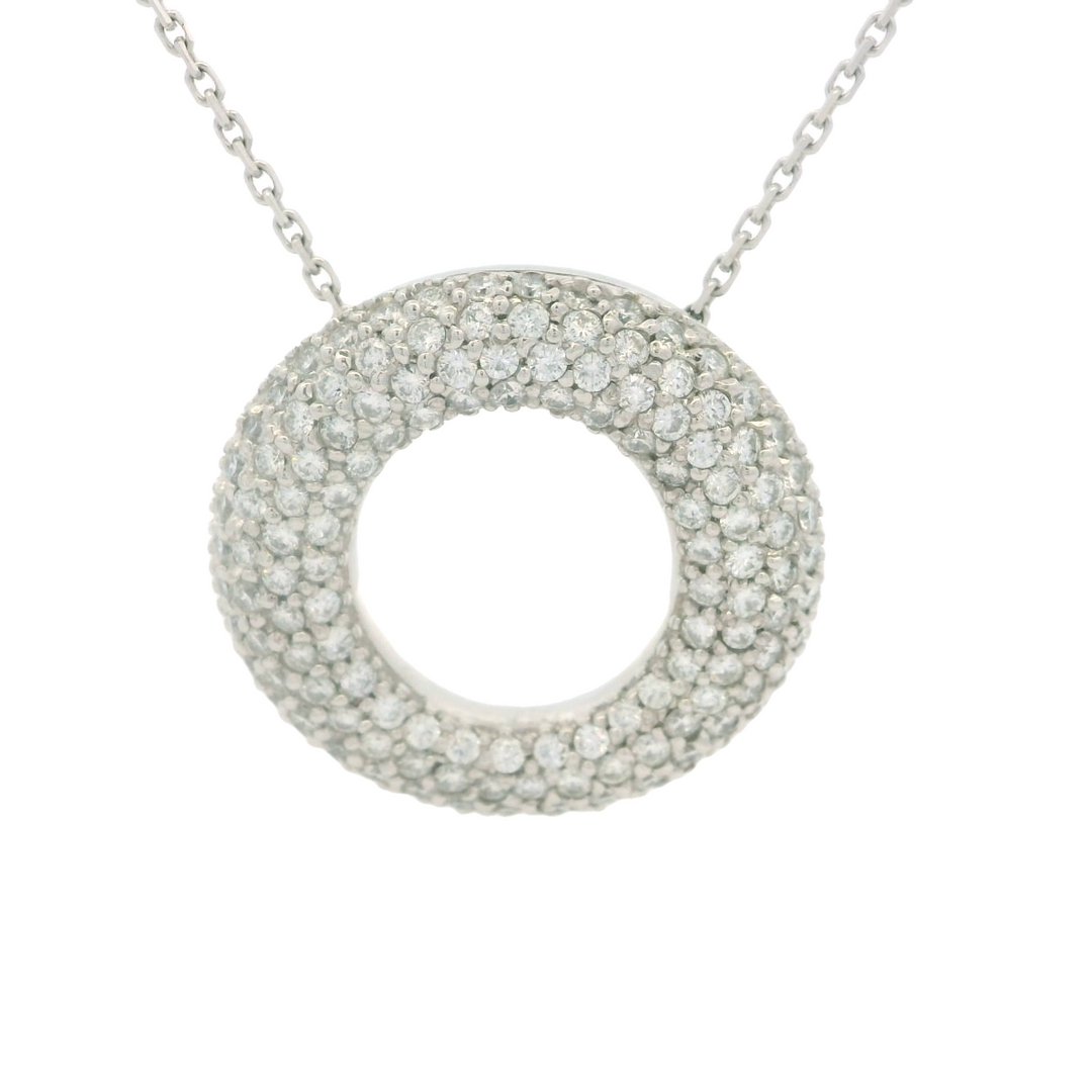 14K White Gold Estimated 2.04 CTW Natural Diamond Circle Pendant Necklace