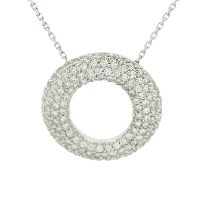14K White Gold Estimated 2.04 CTW Natural Diamond Circle Pendant Necklace