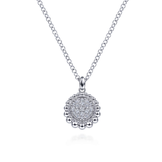 Sterling Silver White Sapphire Pave Round Pendant Necklace
