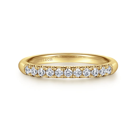 14K Yellow Gold 11 Stone French Pave Diamond Wedding Band