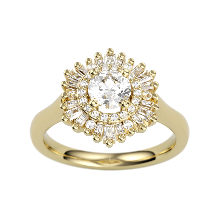 14K Yellow Gold Double Halo Round Diamond Semi-Mount Ring .41CTW.