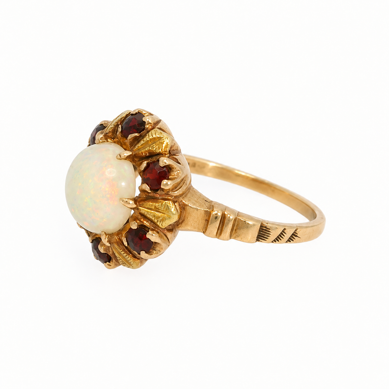 14KY OPAL / GARNET RING 055