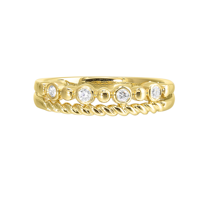 14K Yellow Gold Diamond Bezel Two-Row Stackable Ring (1/10 ctw.)