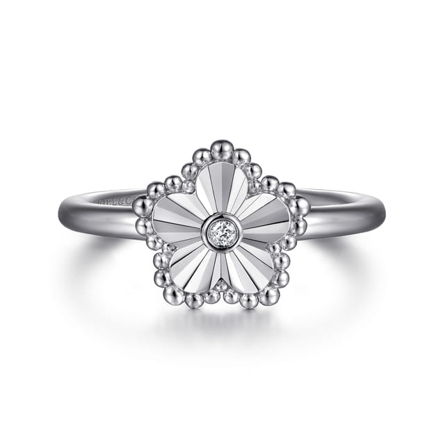 Sterling Silver Natural Diamond Floral Ring