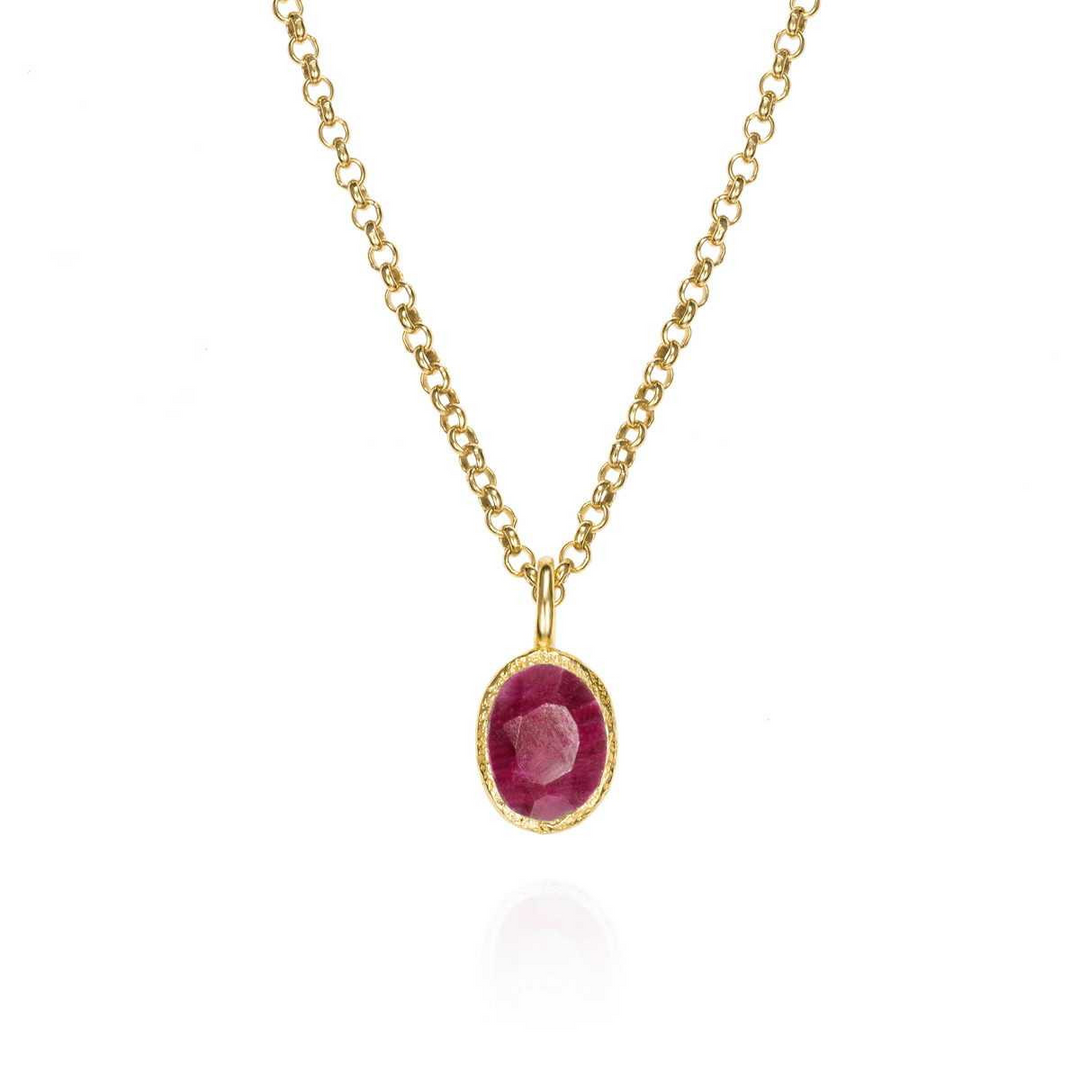 Sterling Silver Natural Ruby Pendant in 18k Gold Plating