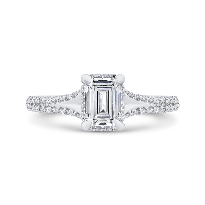 14K White Gold Split Shank Accented Emerald Diamond Semi-Mount Ring .39CTW.