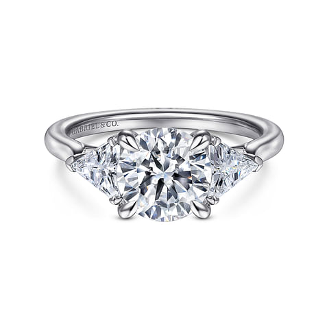 14K White Gold Accented 3 Stone Round Diamond Semi-Mount Ring with Trillian Accents
