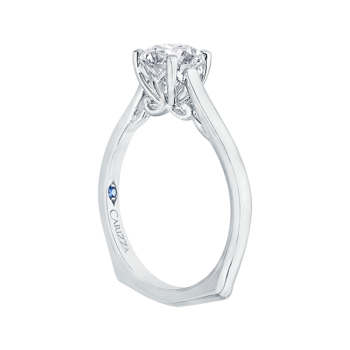 14K White Gold Solitaire Round Diamond Semi-Mount Ring