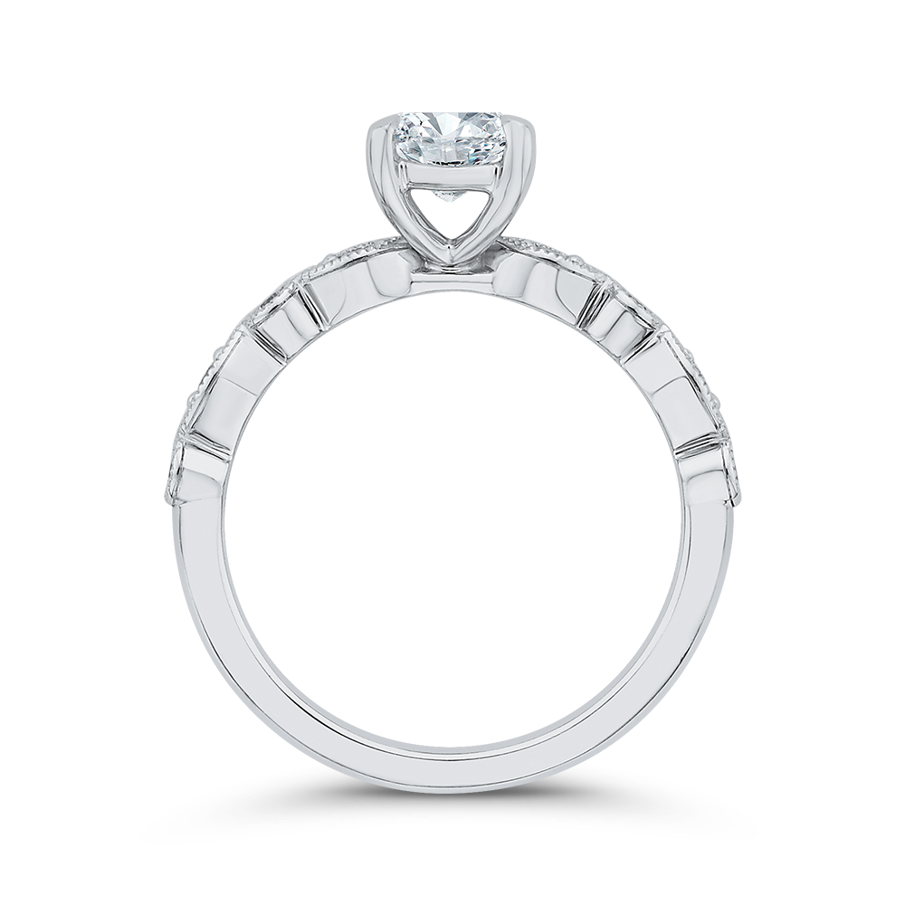 14K White Gold Straight Oval Diamond Semi-Mount Ring .13CTW.