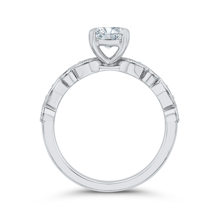 14K White Gold Straight Oval Diamond Semi-Mount Ring .13CTW.