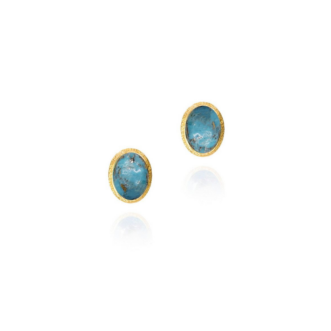 Natural Turquoise Stud Earrings in Sterling Silver with 18k Gold Plating