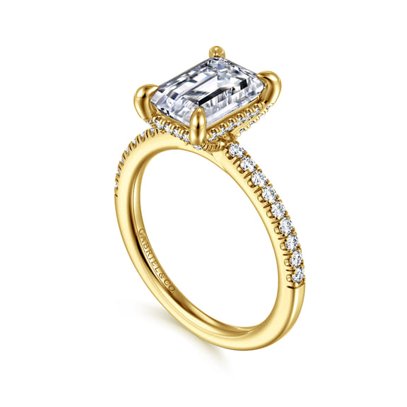 14K Yellow Gold Emerald Cut Hidden Halo Diamond Engagement Ring (0.30 ctw)