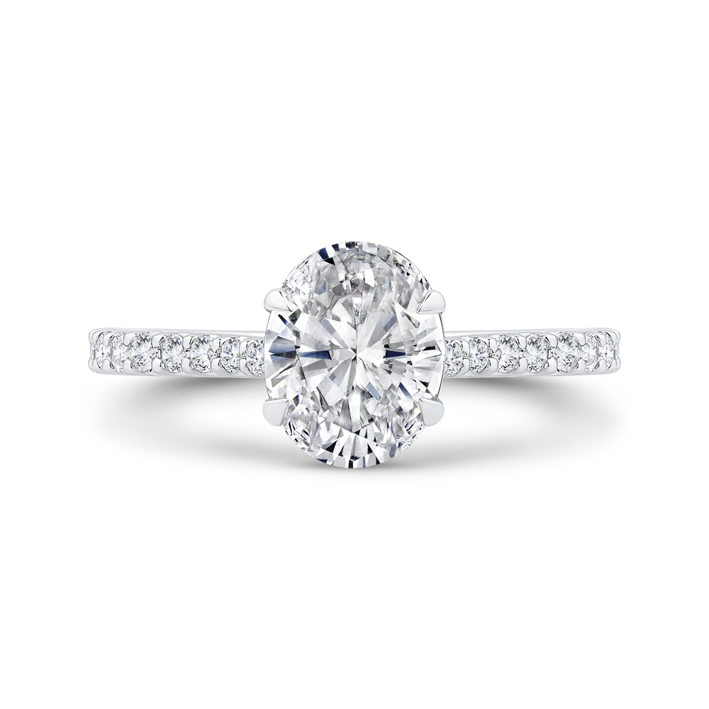 14K White Gold Straight Accented Oval Diamond Semi-Mount Ring .63CTW.