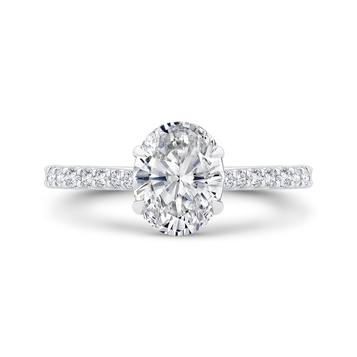 14K White Gold Straight Accented Oval Diamond Semi-Mount Ring .63CTW.