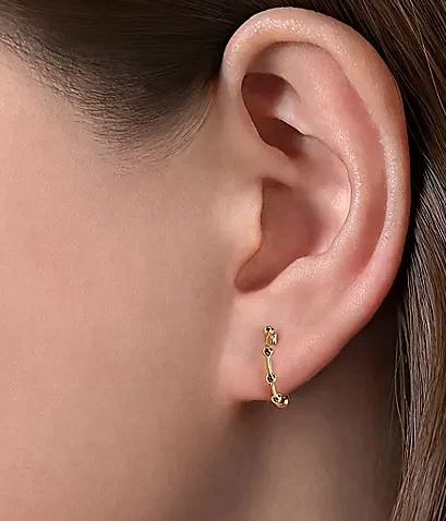 14K Yellow Gold Beaded Huggie Earrings