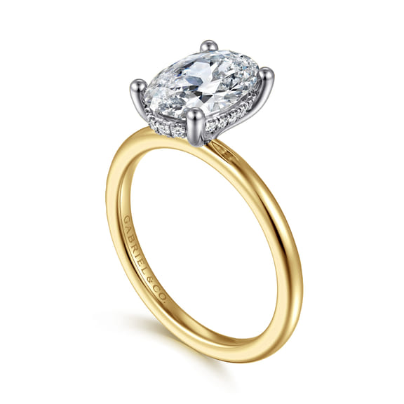 14K White-Yellow Gold Hidden Halo Oval Diamond Engagement Ring