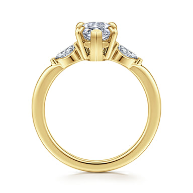 14K Yellow Gold Three Stone Marquise Engagement Ring Setting (0.17 ctw)