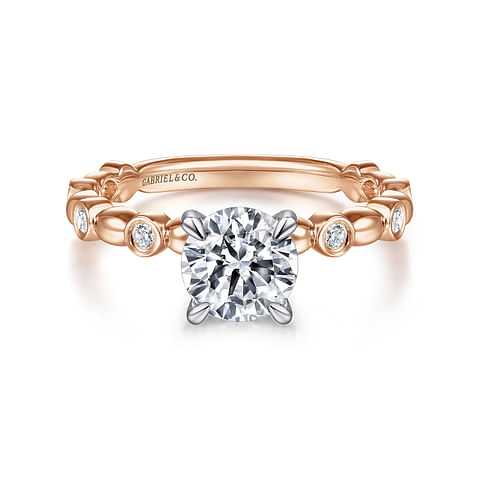14K Rose Gold Accented Hidden Halo Round Diamond Semi-Mount Ring .21CTW.